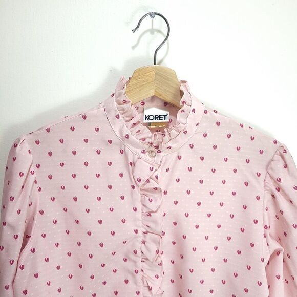 Vintage Koret USA Pink Frilly Ditsy Leaves Blouse - Picture 7 of 16